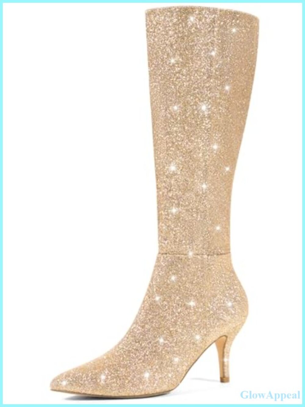 Glitter Pointed Toe Stiletto Heel Knee High Boots for Women